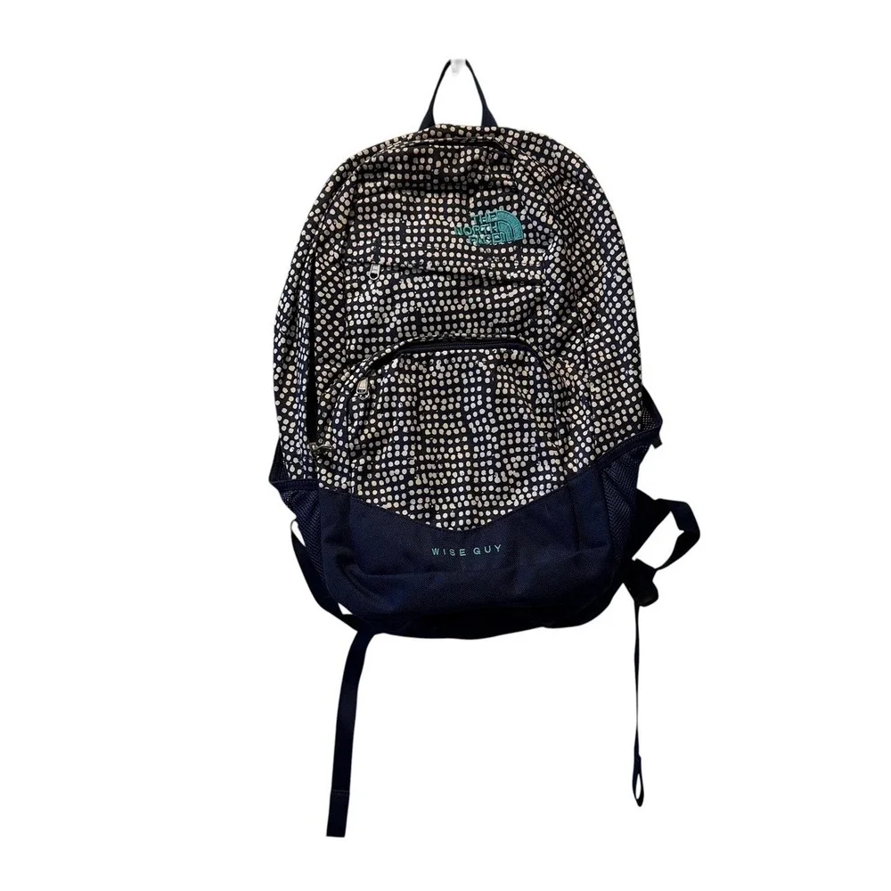 The North Face Wise Guy Backpack Navy White Polka Dot School Travel Bag - Picture 1 of 12